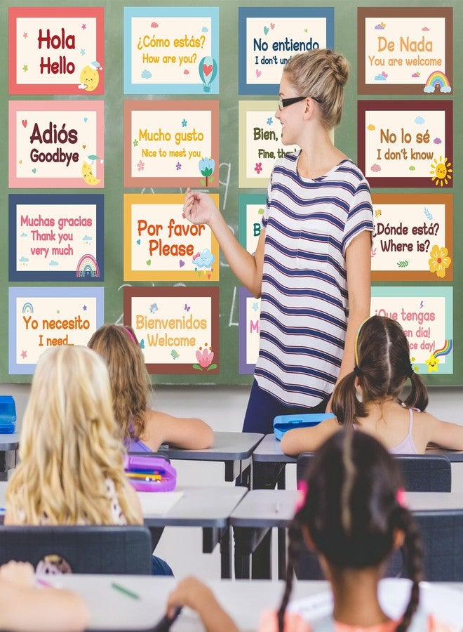 WATINC Spanish Words Phrases Poster - 16pcs Spanish Posters Set Classroom Decorations, Preschool Bilingual Study Learning Materials Teacher Supplies, Educational Language Bulletin Board (Colorful) - Image 5